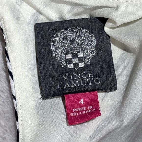 Vince Camuto High Low Dress Size 4 Navy Coral Tropical Shell Palm Print Resort - Picture 7 of 10